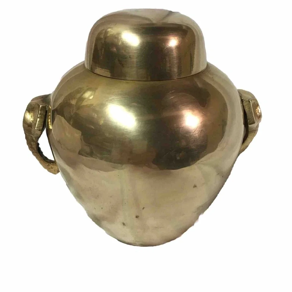 Vintage Brass Ginger Jar Vase Elephant Head Handles